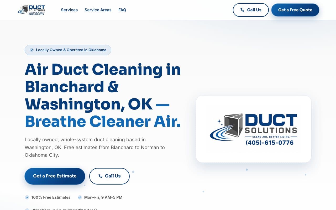 Homepage of the Duct Solutions website