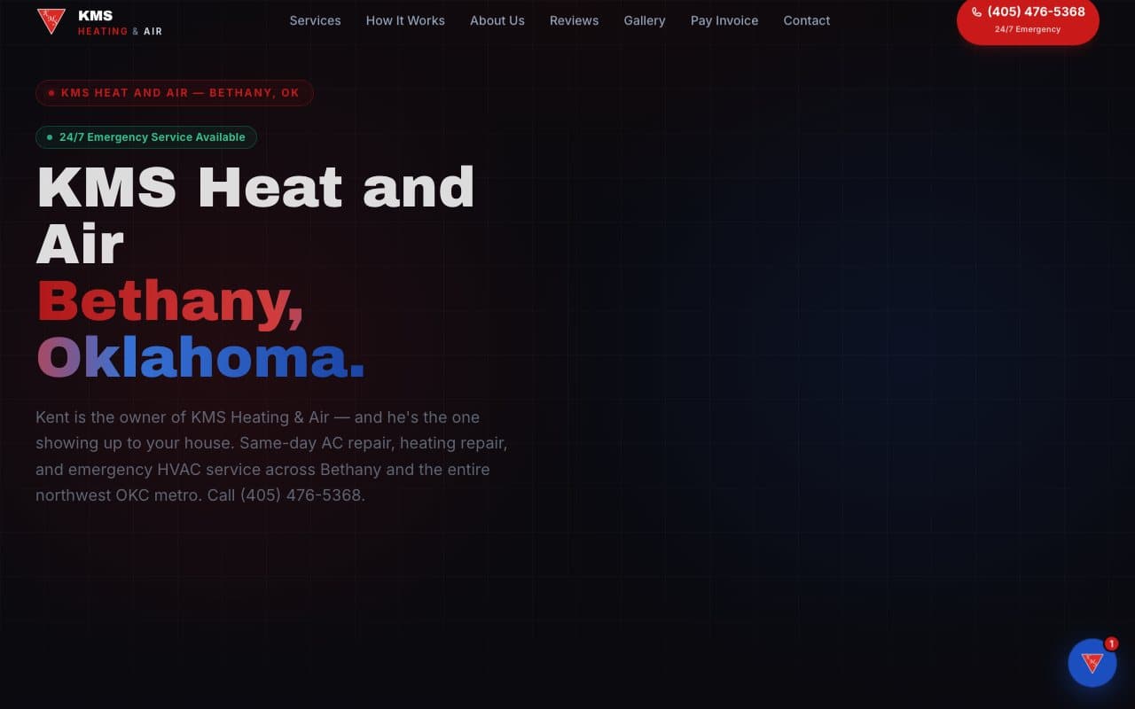 Homepage of the KMS Heating & Air website